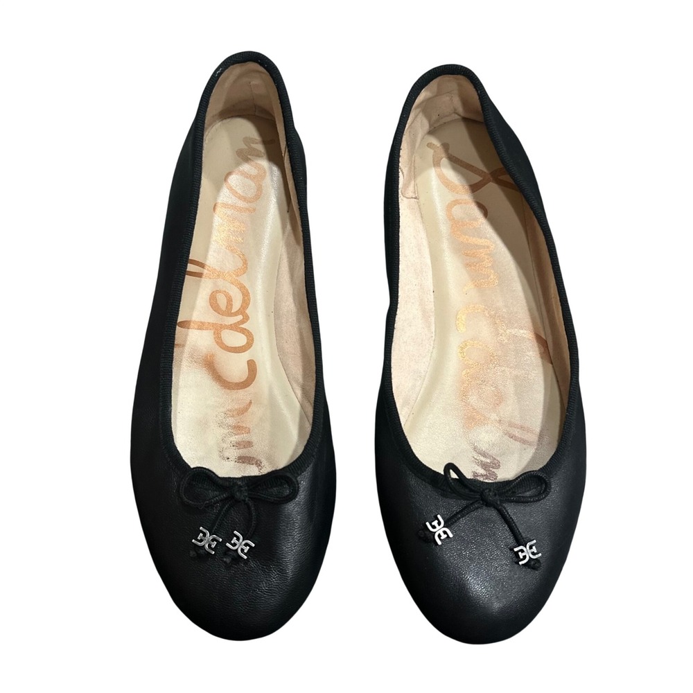Sam Edelman Felicia Black Leather Ballet Flats Bow Logo Charms Womens 8W